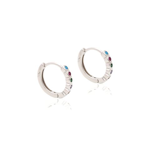 Brinco Bolinhas 14 mm Zircônia Colorida Prata 925