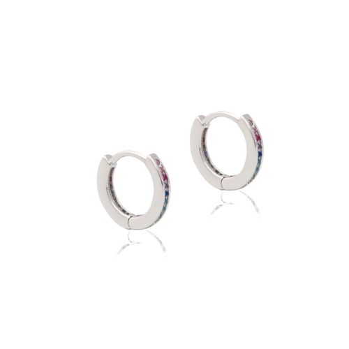 Brinco Argola Zircônia Colorida 12 mm Prata 925