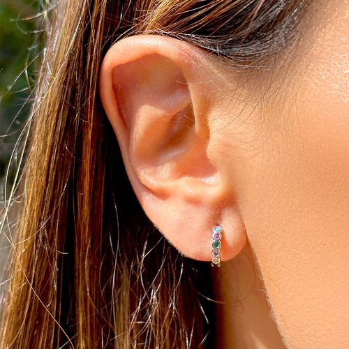 Brinco Bolinhas 12 mm Zircônia Colorida Prata 925
