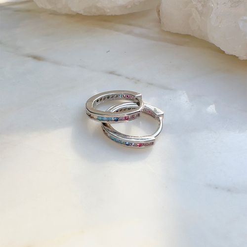 Brinco Argola Zircônia Colorida 14 mm Prata 925