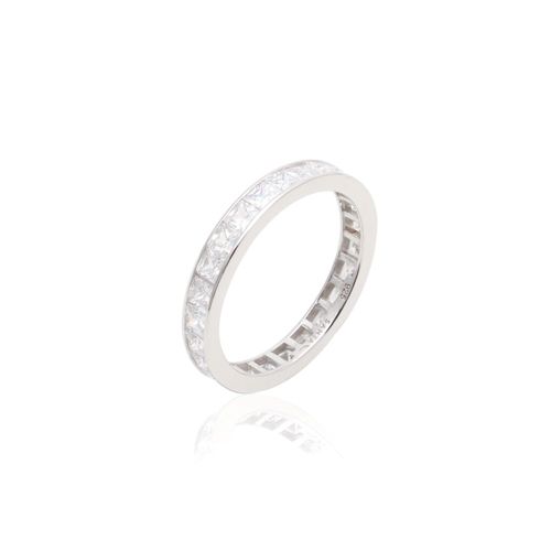 Anel Zirconia Branca Inteira Cravação Trilho aro 17