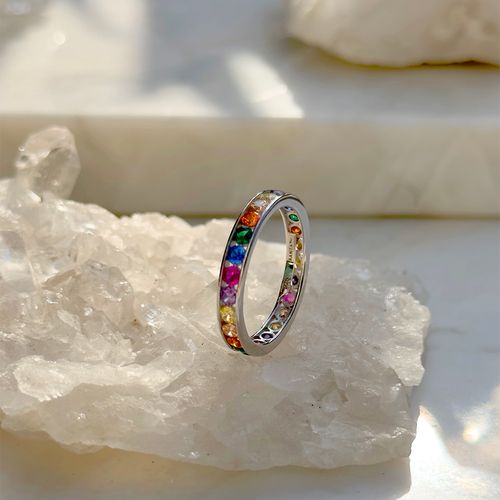 Anel Zirconia Colorida Inteira Cravação Trilho aro 22