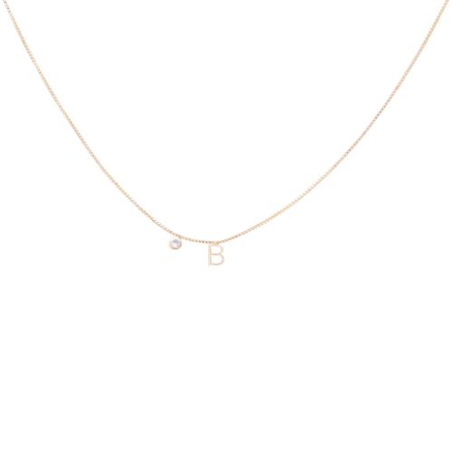 Colar letra b zircônia branca 45cm banho de ouro 18k