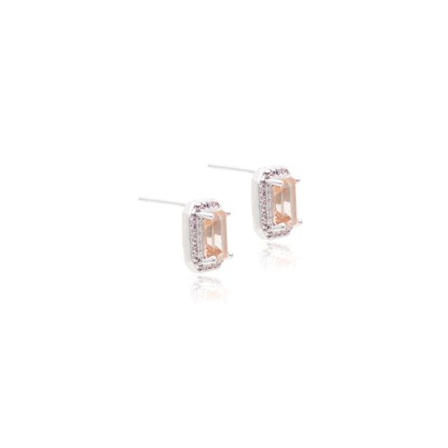 Brinco retângulo cravejado cristal morganita prata 925