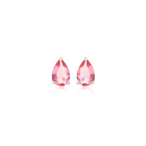 Brinco gota cristal turmalina rosa prata 925