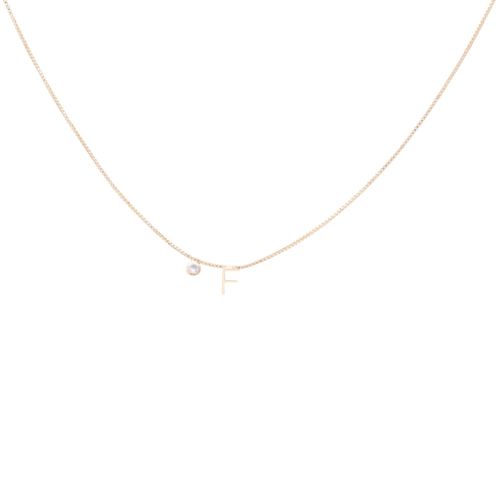 Colar letra f zircônia branca 45cm banho de ouro 18k