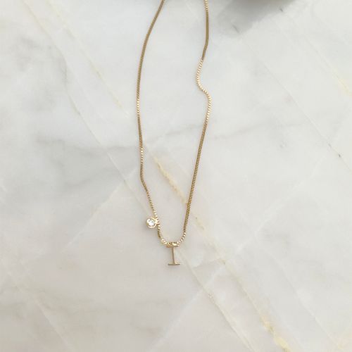 Colar letra i zircônia branca 45cm banho de ouro 18k