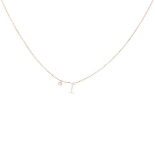 Colar letra i zircônia branca 45cm banho de ouro 18k