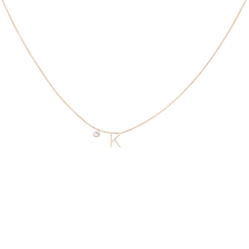 Colar letra k zircônia branca 45cm banho de ouro 18k
