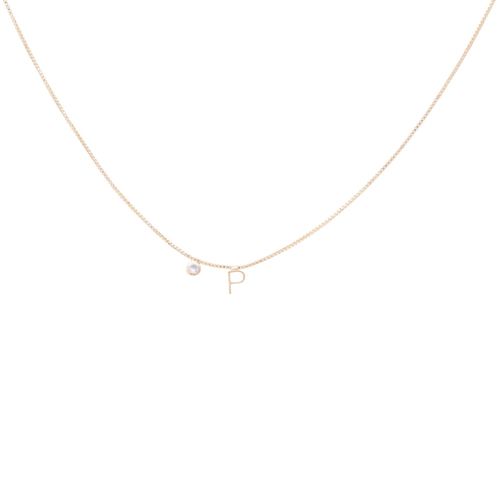 Colar letra p zircônia branca 45cm banho de ouro 18k