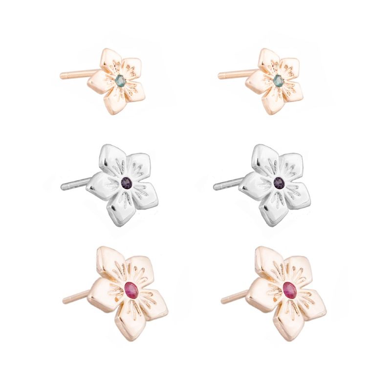 Kit-de-brincos-flores-zirconias-coloridas-3-pares-banho-de-prata-nano-silver