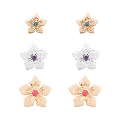 Kit de brincos flores zircônias coloridas 3 pares banho de prata nano silver