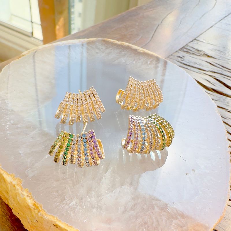 Brinco-Onda-8-Linhas-Zirconias-Coloridas-Banho-de-Ouro-18K-Nano-Gold
