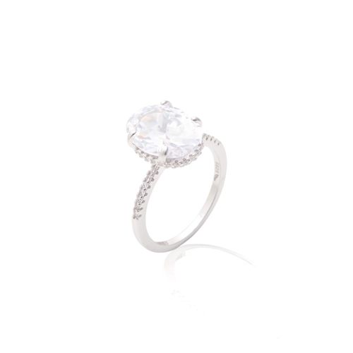 Anel solitário oval zircônia branca prata 925