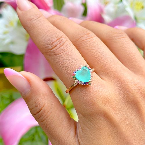 Anel Fusion Turmalina Coração Cravação em Garras Banho de Ouro 18K aro 16 (promoção 50%)
