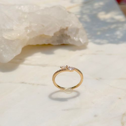 Anel encontro gota zircônia branca banho de ouro 18k nano gold