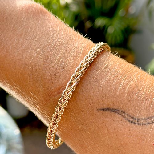 Bracelete liso fios entrelaçados banho de ouro 18k nano gold