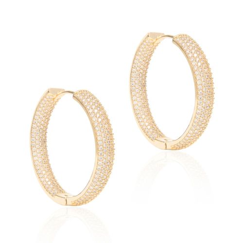 Brinco argola grande linhas zircônias brancas banho de ouro 18k nano gold