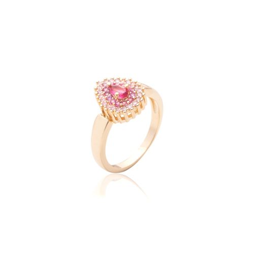 Anel gota bordada cristal turmalina rosa banho de ouro 18k nano gold  (promoção 50%)