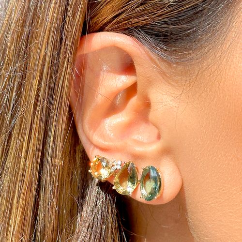 Brinco Ear Cuff Formas Cristal Topázio Fumê Banho de Ouro 18K