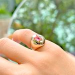 Anel-dedo-minimo--mindinho--cristal-turmalina-rosa-banho-de-ouro-18k