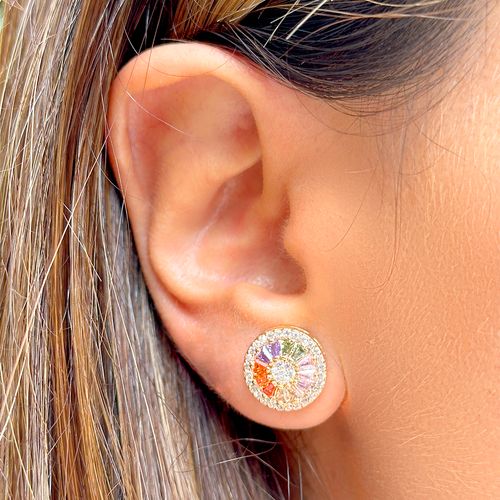 Brinco pizza média cristal podange banho de ouro 18k nano gold