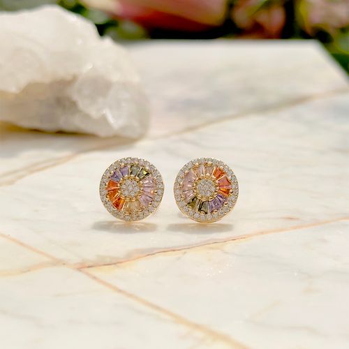Brinco pizza média cristal podange banho de ouro 18k nano gold