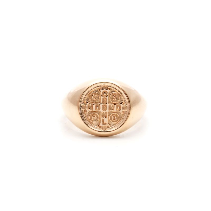 Anel-Liso-Dedo-Minimo--Mindinho--Medalha-de-Sao-Bento-Banho-de-Ouro-18K-Nano-Gold