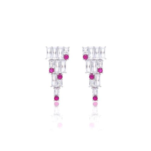 Brinco pirâmide cristal turmalina rosa prata 925