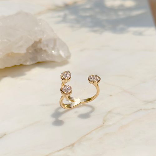 Anel aro aberto formas zircônia branca banho de ouro 18k nano gold