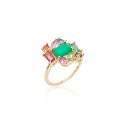 Anel moldura formas fusion esmeralda banho de ouro 18k