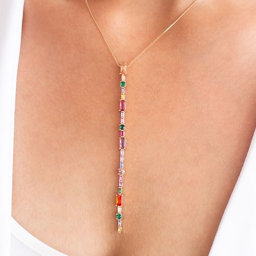 Colar pingente palito cristal podange 55cm banho de ouro 18k