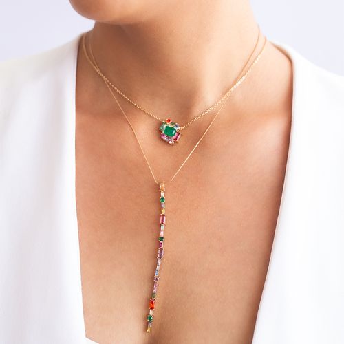 Colar pingente palito cristal podange 55cm banho de ouro 18k