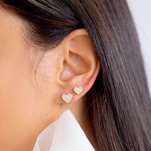 Kit de brincos corações zircônias brancas 7x6-5x4-9x8 banho de ouro 18k