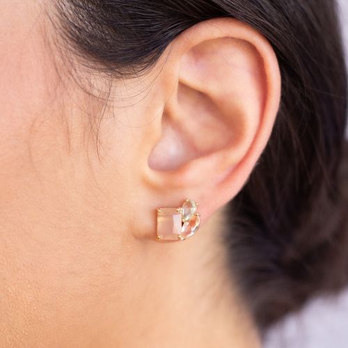 Brinco formas cristal morganita banho de ouro 18k