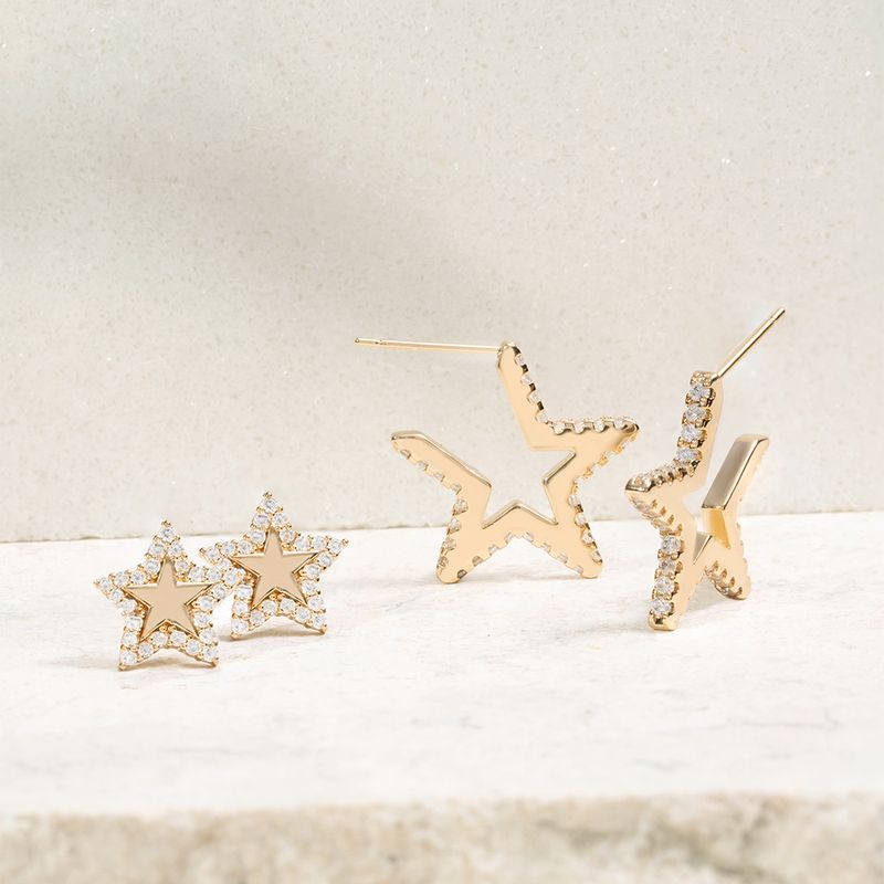 Brinco-argola-estrela-zirconia-branca-banho-de-ouro-18k