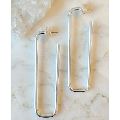 Brinco argola tubo retangular 3mm banho de prata