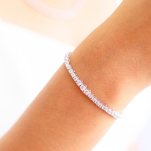 Pulseira Riviera Bolinhas Zircônia Branca 17cm Prata 925