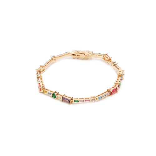 Pulseira trilho cristal esmeralda 18cm banho de ouro 18k