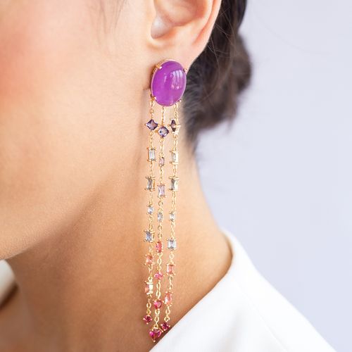 Brinco cabochon fusion ametista banho de ouro 18k
