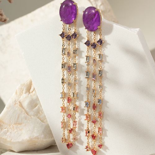 Brinco cabochon fusion ametista banho de ouro 18k