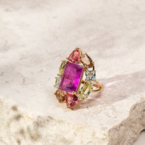 Anel maxi fusion ametista banho de ouro 18k