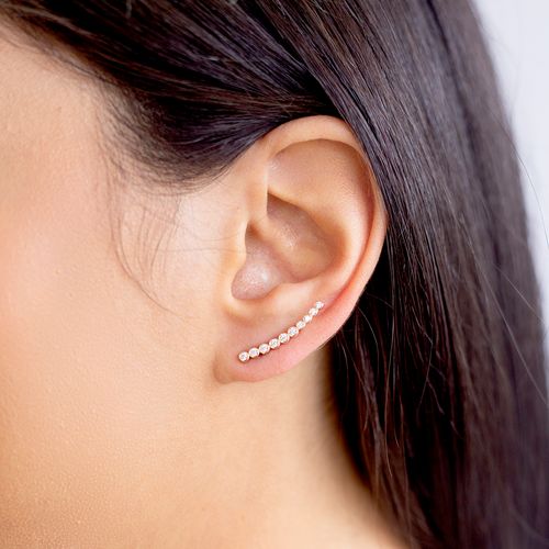 Brinco ear cuff bolinhas zircônia branca banho de ouro 18k