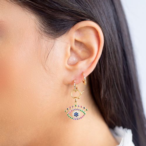 Brinco ear bling olho cravejado cristal esmeralda banho de ouro 18k