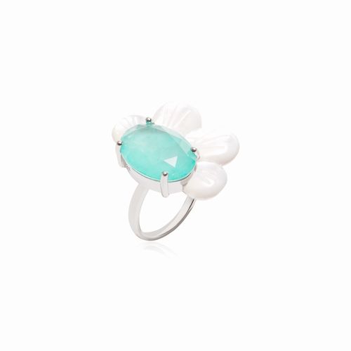 Anel flor madrepérola fusion turmalina prata 925