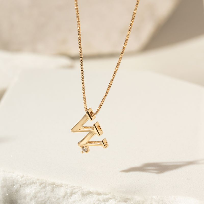 Colar-Letra-W-Zirconia-Branca-47cm-Banho-de-Ouro-18K