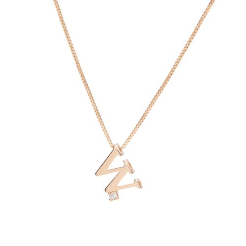 Colar Letra W Zircônia Branca 47cm Banho de Ouro 18K