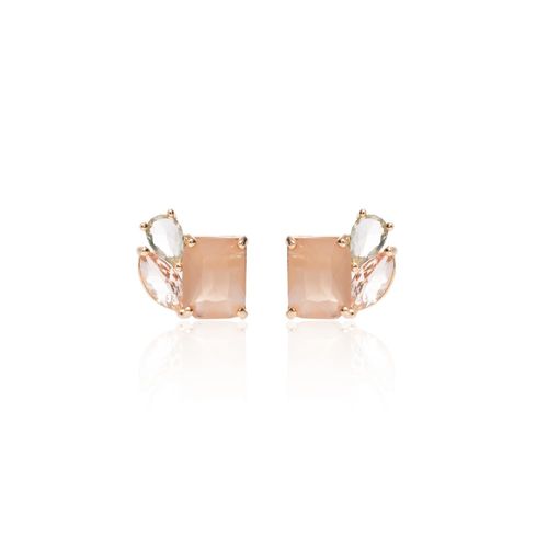 Brinco formas cristal morganita banho de ouro 18k