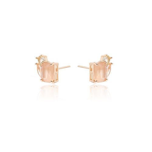 Brinco formas cristal morganita banho de ouro 18k