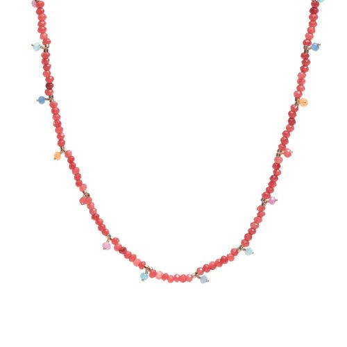 Colar de pedras naturais jade goiaba 46cm banho de ouro 18k